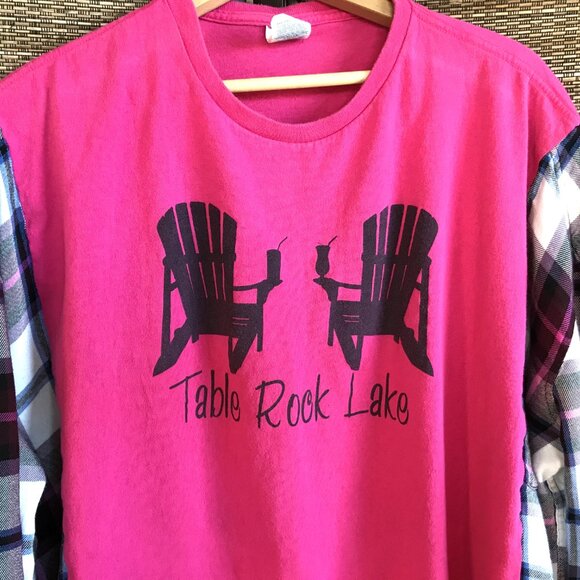 Reworked Flannel Tee, Size L-2XL: Upcycled Oversized Table Rock Lake Shirt - Picture 10 of 11